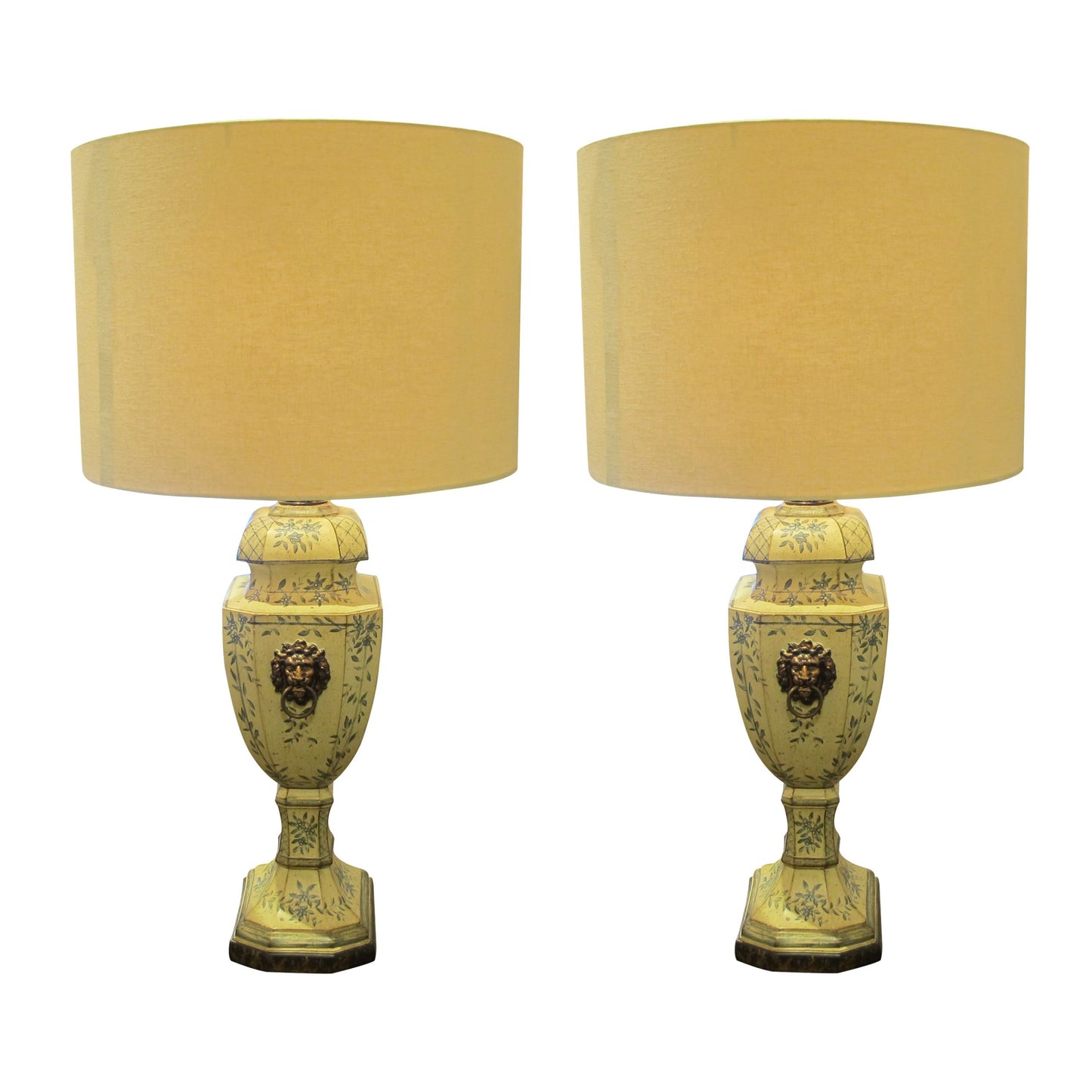 French 1950s Pair Of Painted Toleware Table Lamps