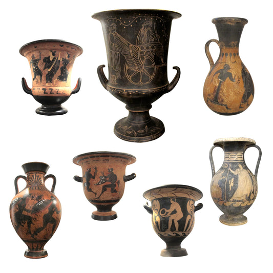 Early 20th Century Set Of Seven Decorative Etruscan Vases, Greek