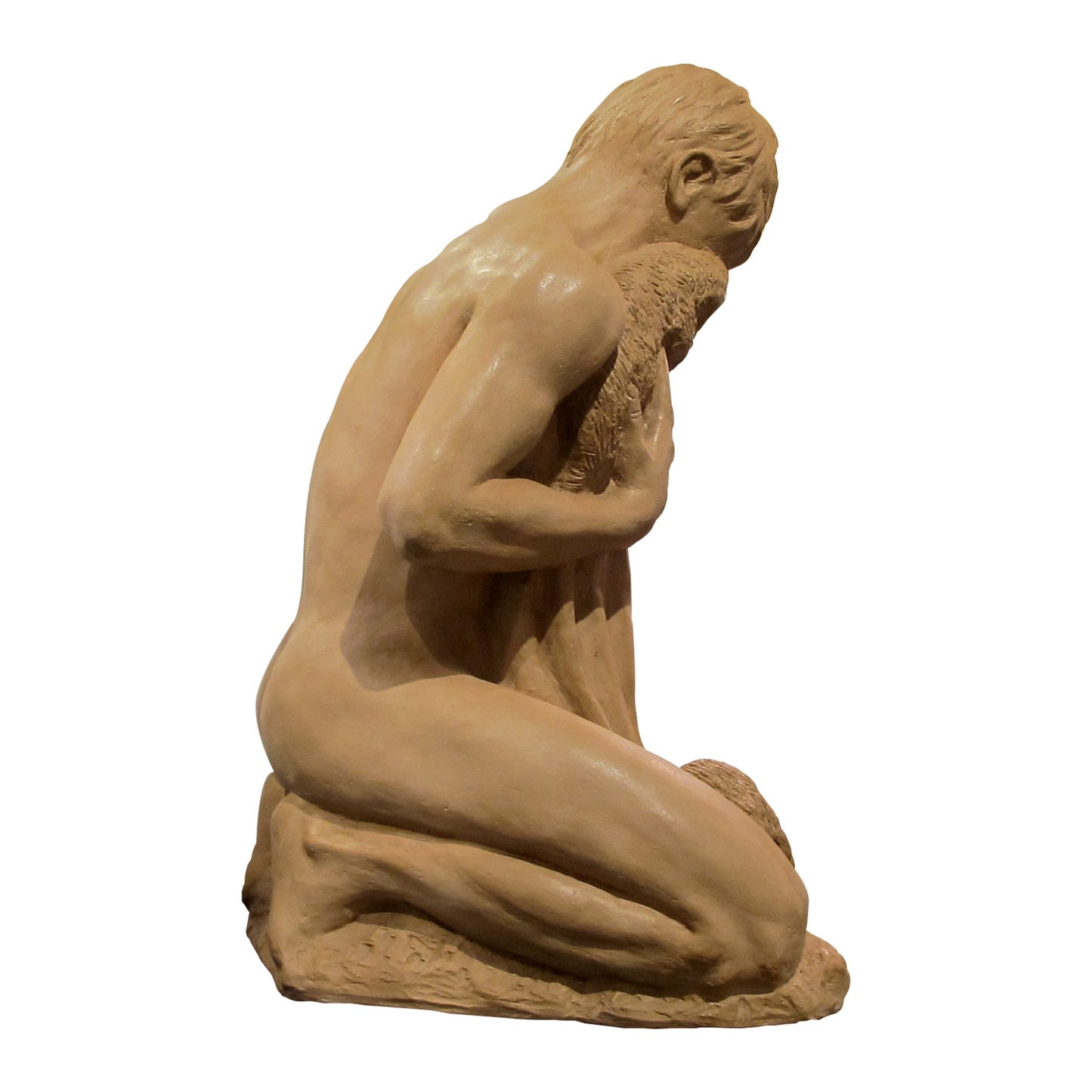 1950s French Terracotta Sculpture Of A Nude Man Kneeling