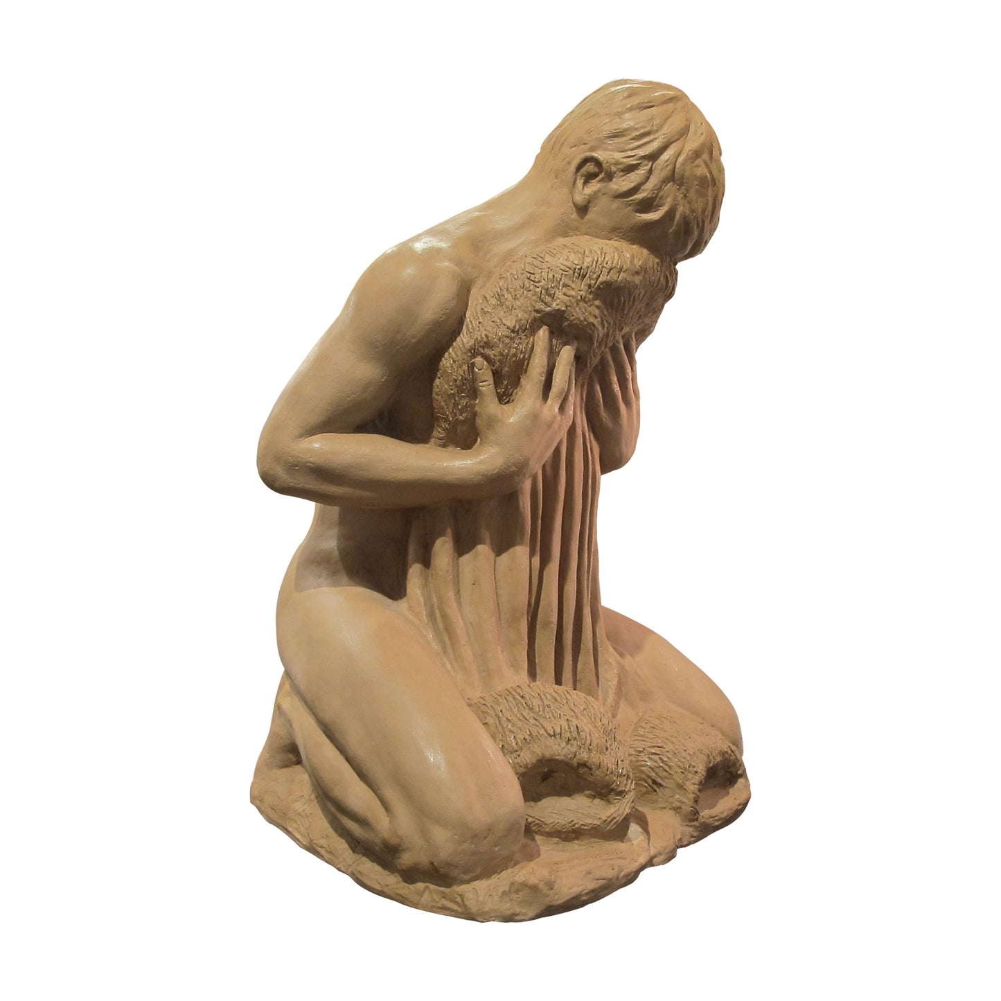 1950s French Terracotta Sculpture Of A Nude Man Kneeling