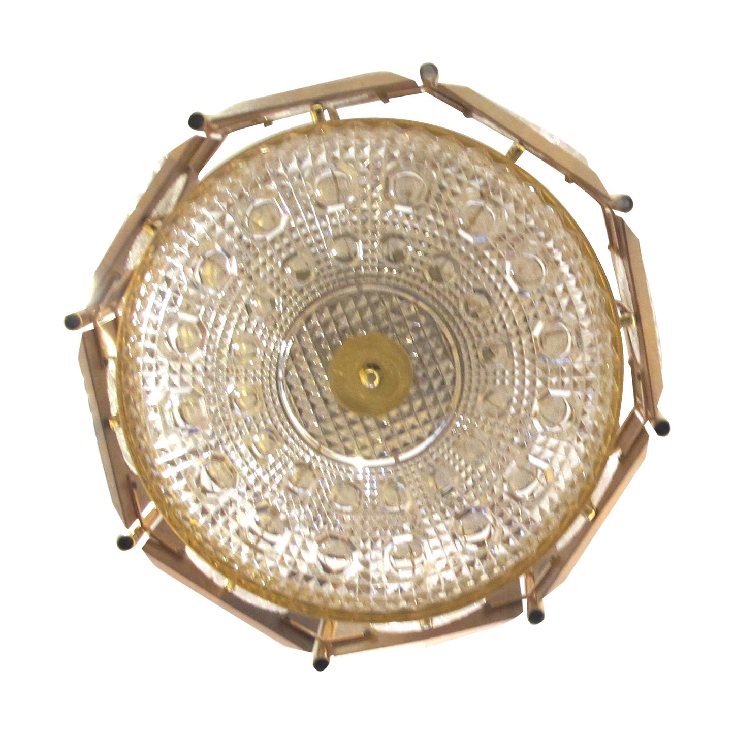 1950’s Swedish Circular Brass Ceiling Light With Walnut Frame