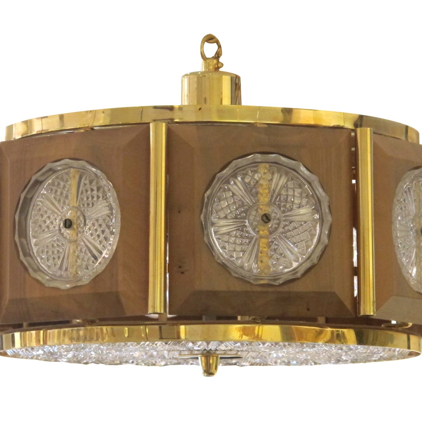 1950’s Swedish Circular Brass Ceiling Light With Walnut Frame