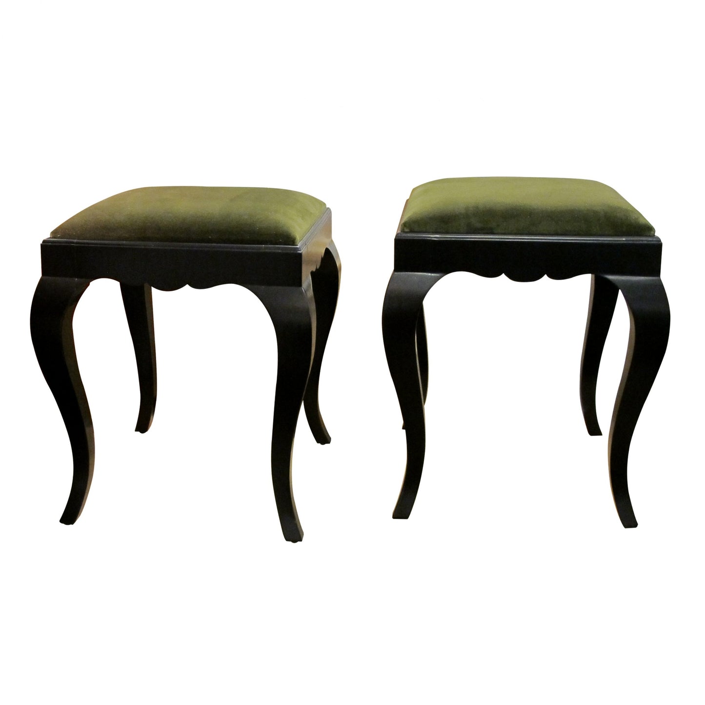 1930 Swedish Ebonized Pair Of Stools Newly Upholstered