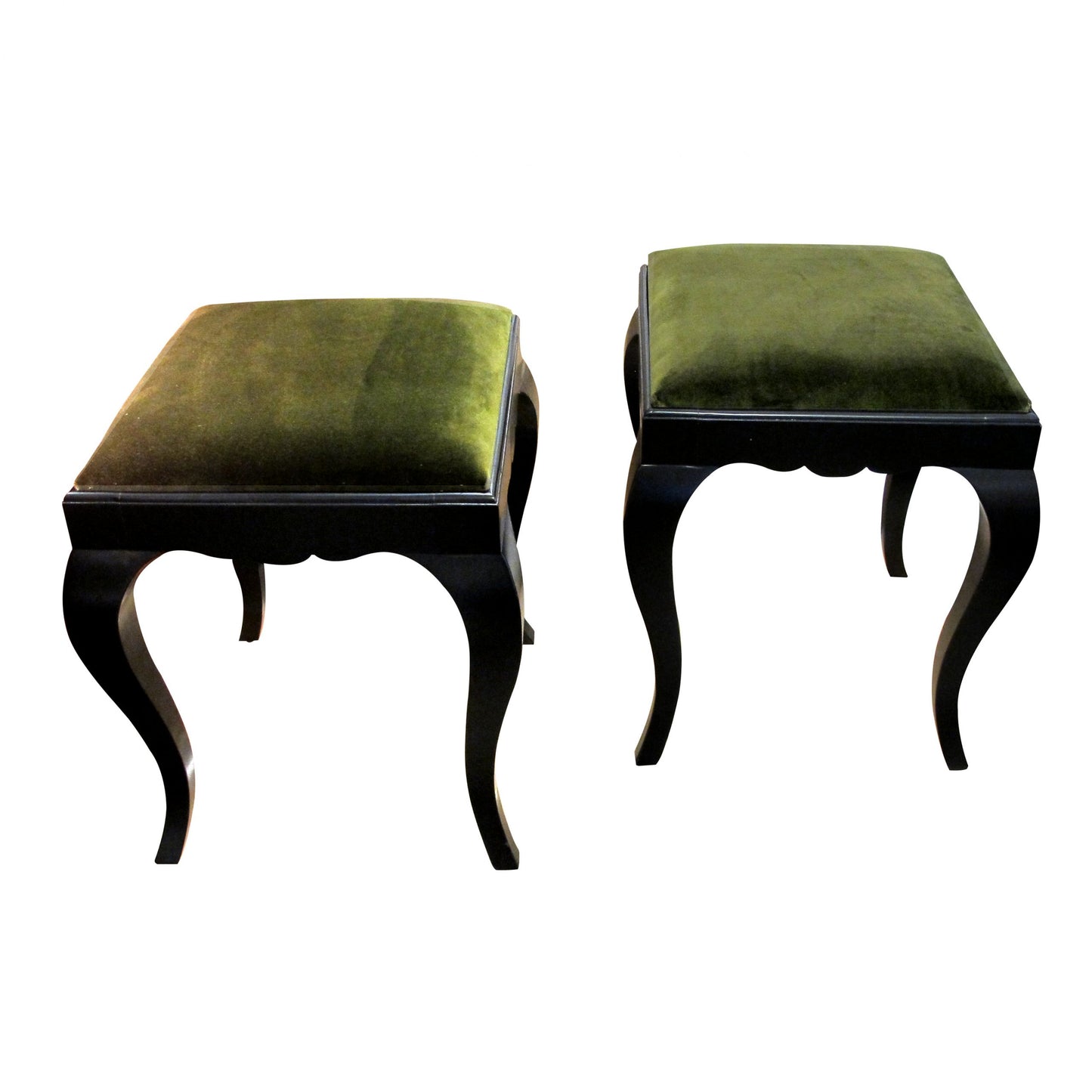 1930 Swedish Ebonized Pair Of Stools Newly Upholstered