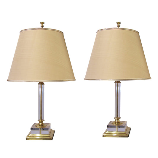 1970s Italian Pair of Large Lucite Table Lamps with Conic Lampshades