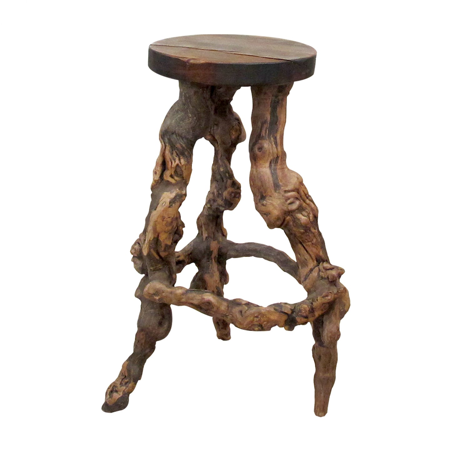 1950s French, Set Of 3 Twisted Grape-vine Roots Bar Stools