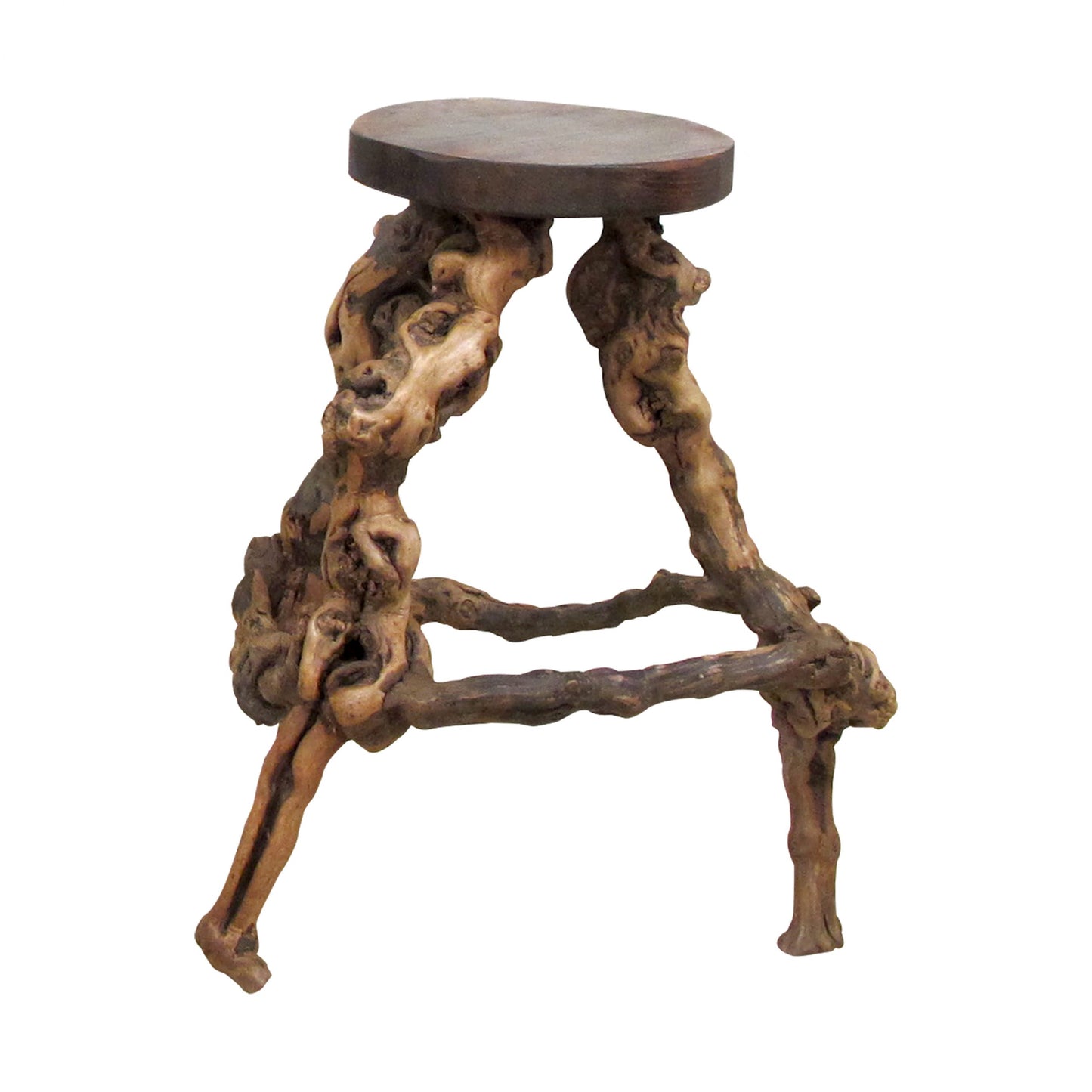 1950s French, Set Of 3 Twisted Grape-vine Roots Bar Stools