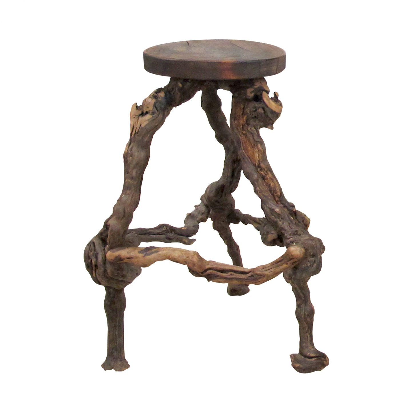 1950s French, Set Of 3 Twisted Grape-vine Roots Bar Stools