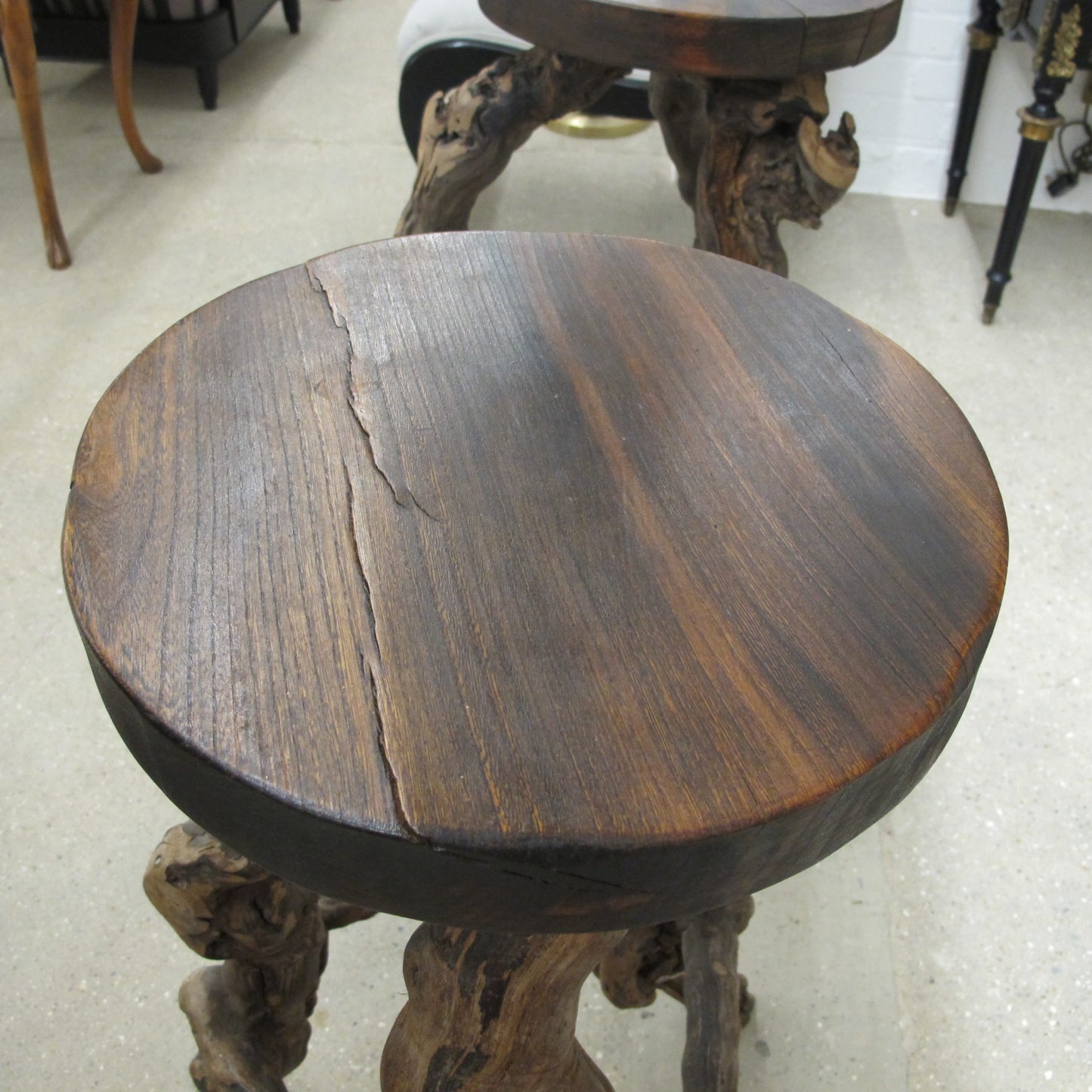 1950s French, Set Of 3 Twisted Grape-vine Roots Bar Stools