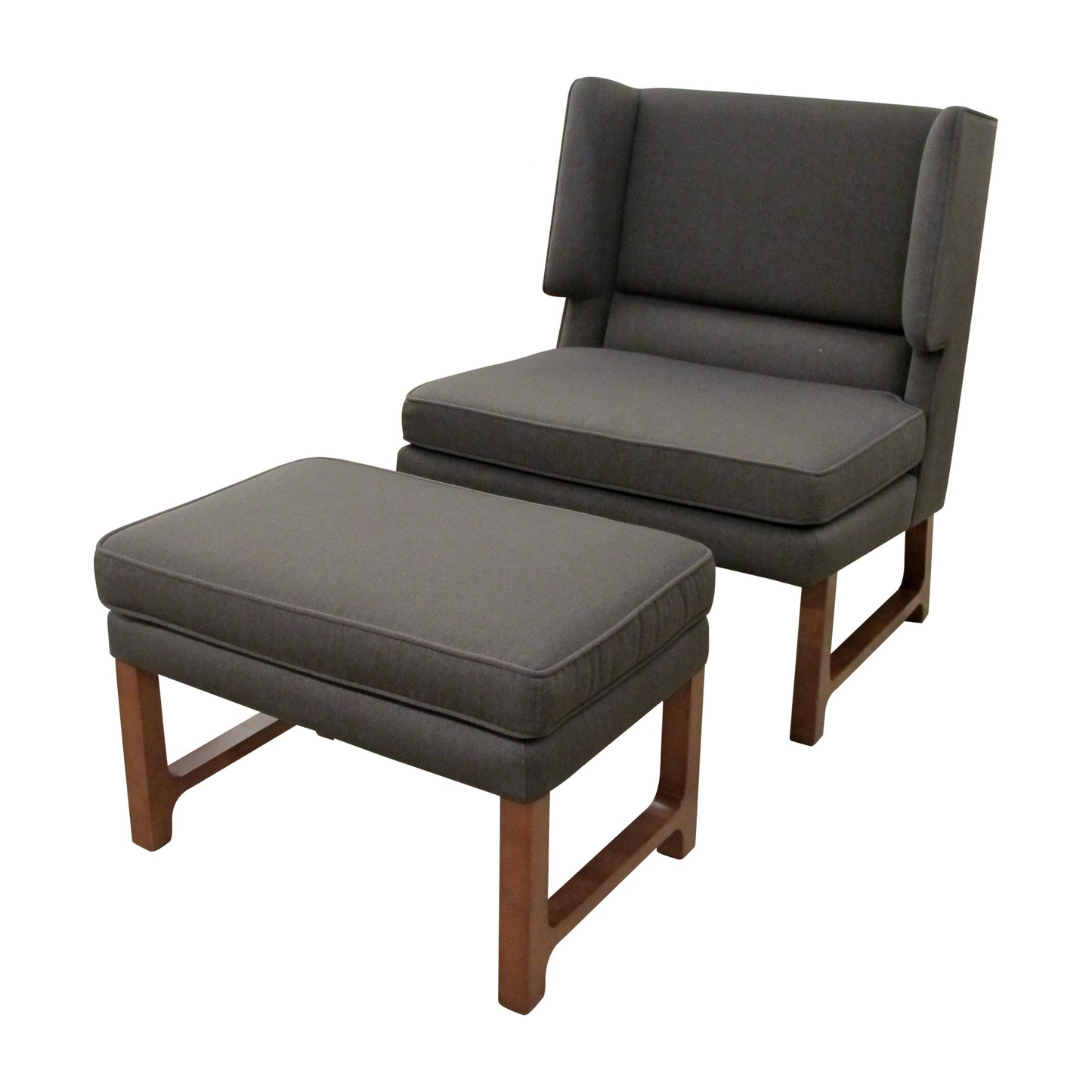 English Modern Large Wingback Armchair with its Matching Stool