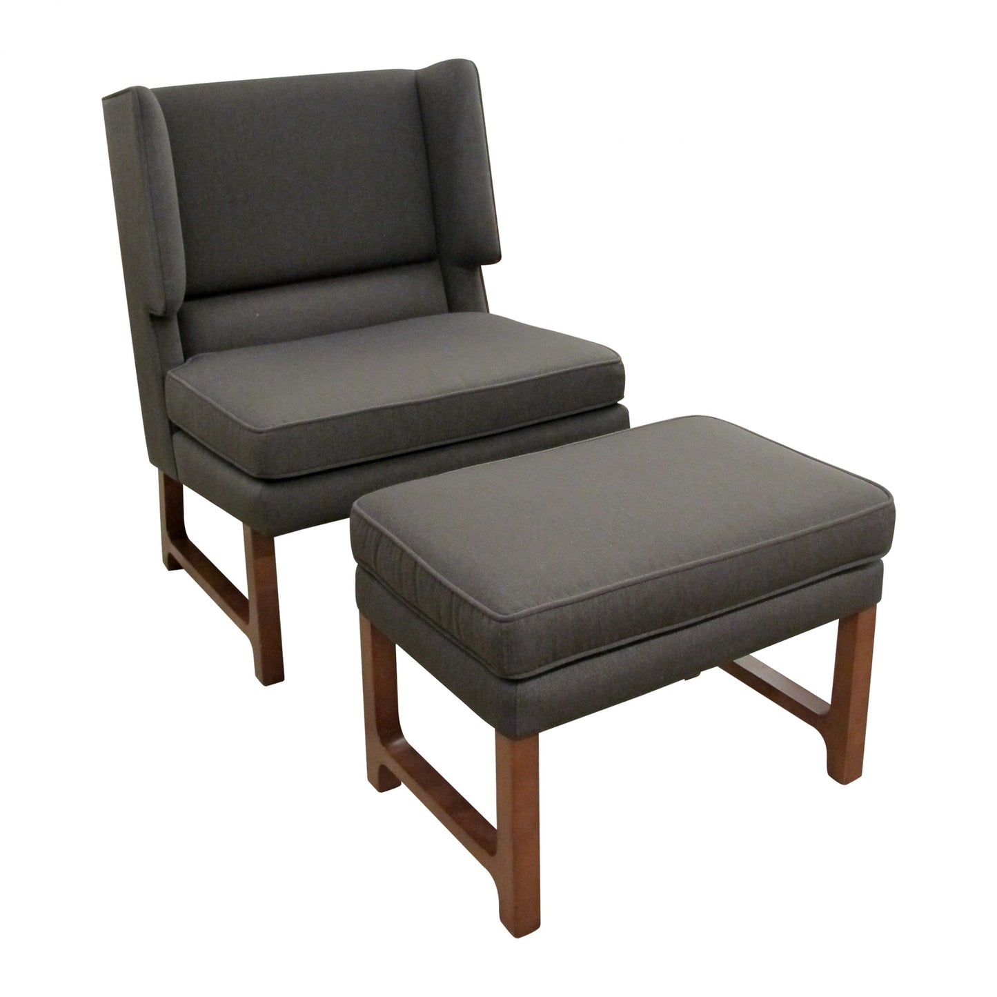 English Modern Large Wingback Armchair with its Matching Stool