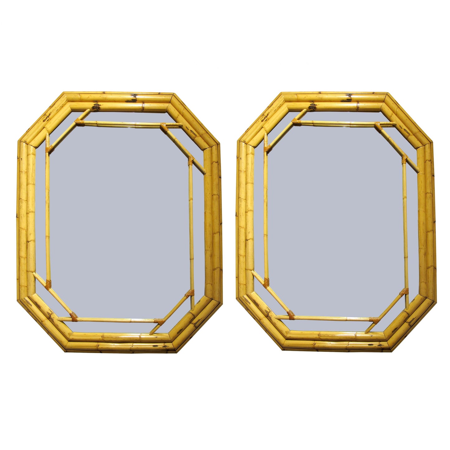 French 1970s Large Pair of Bamboo Framed Mirrors