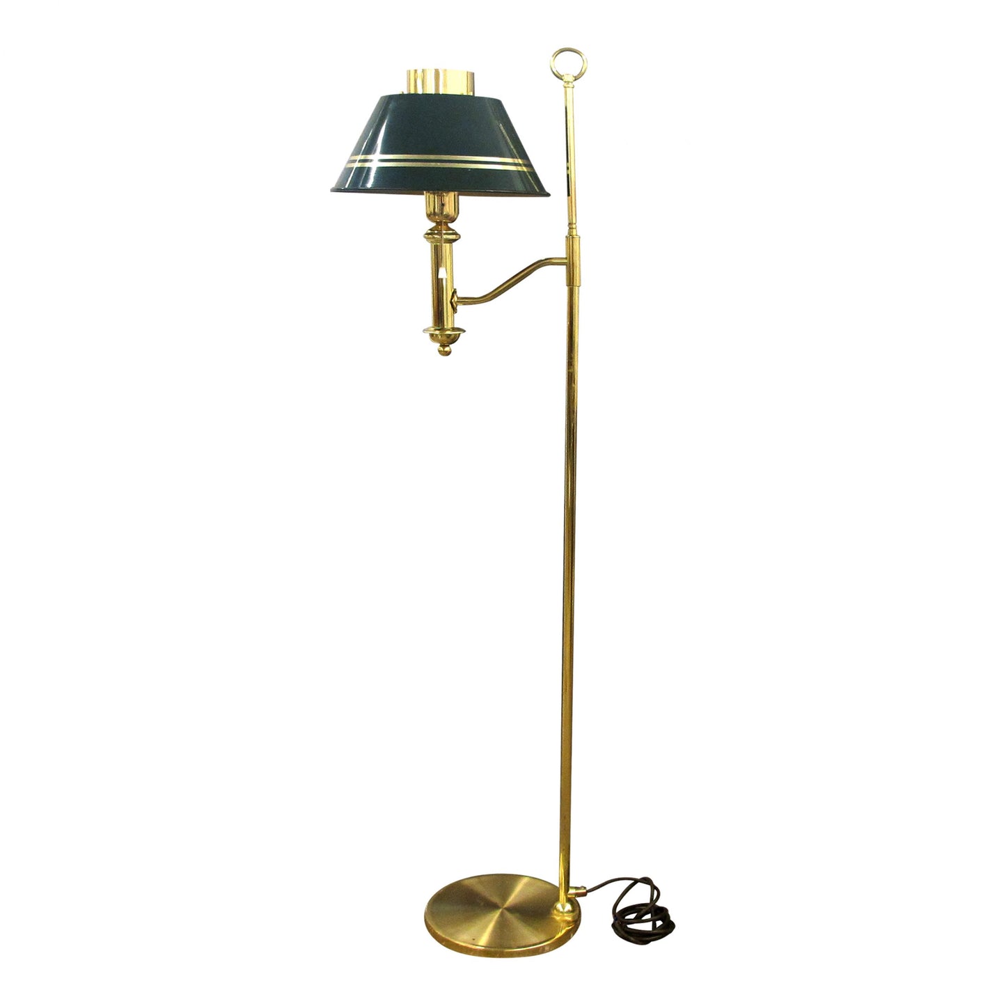 Swedish 1970s Pair of Brass and Metal Bracket Floor Lamps Green Shades