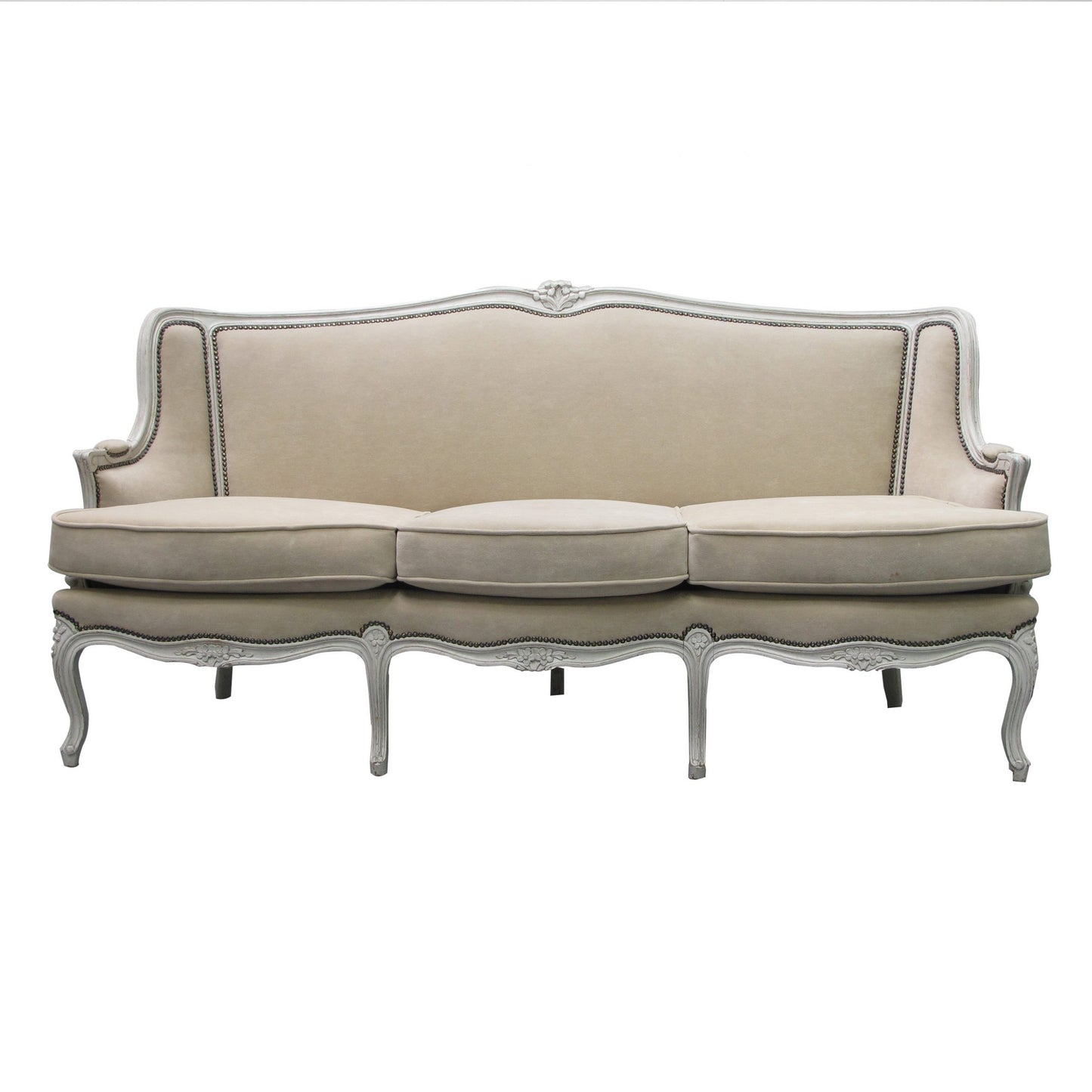 Early 20th Century French Three Seater Sofa, Louis XV Style With Painted Frame