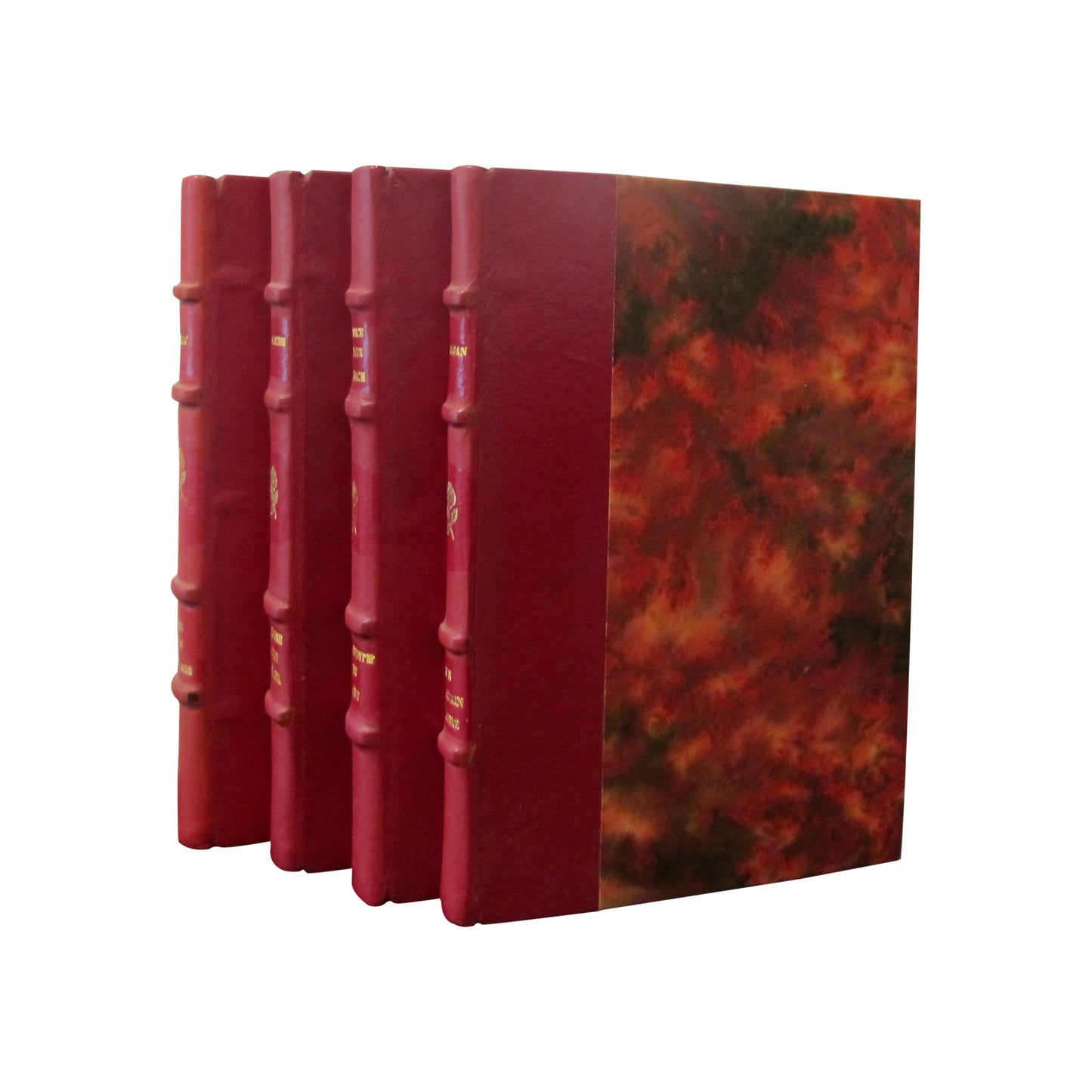 French Early 20th Century Set of 19 Novels Red Leather-Bound books