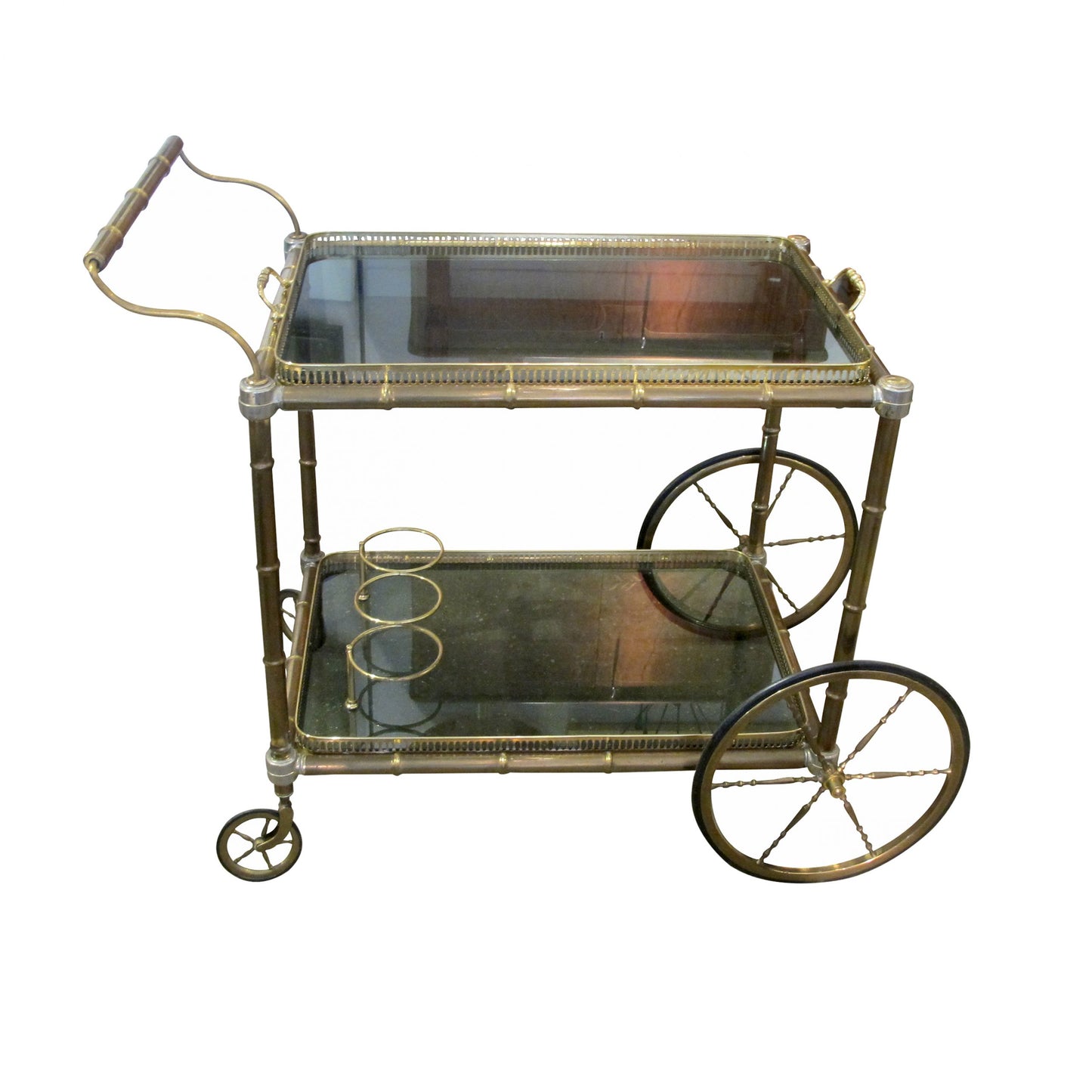 1960s French Brass Serving Bar Cart with Tray on Wheels