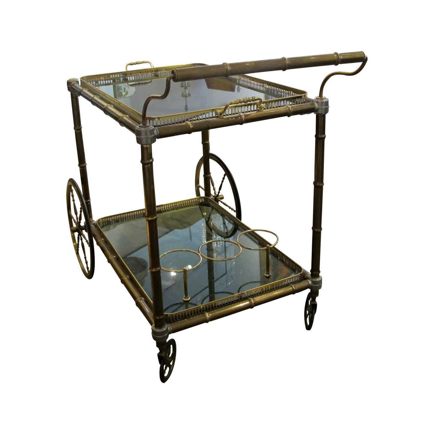 1960s French Brass Serving Bar Cart with Tray on Wheels