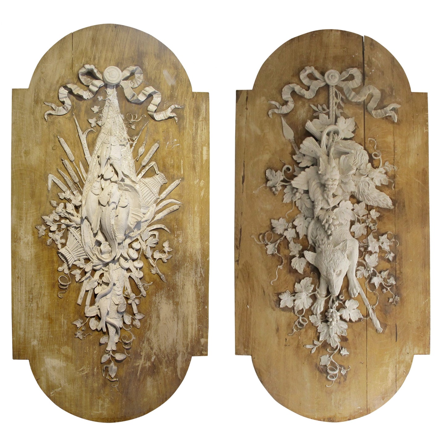 19th Century French Large Pair of Nature Morte Stucco Relief Panels