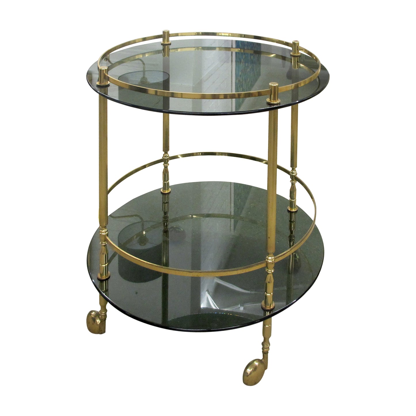 1960s Italian Two Tiers Brass and Smoked Glass Bar Cart