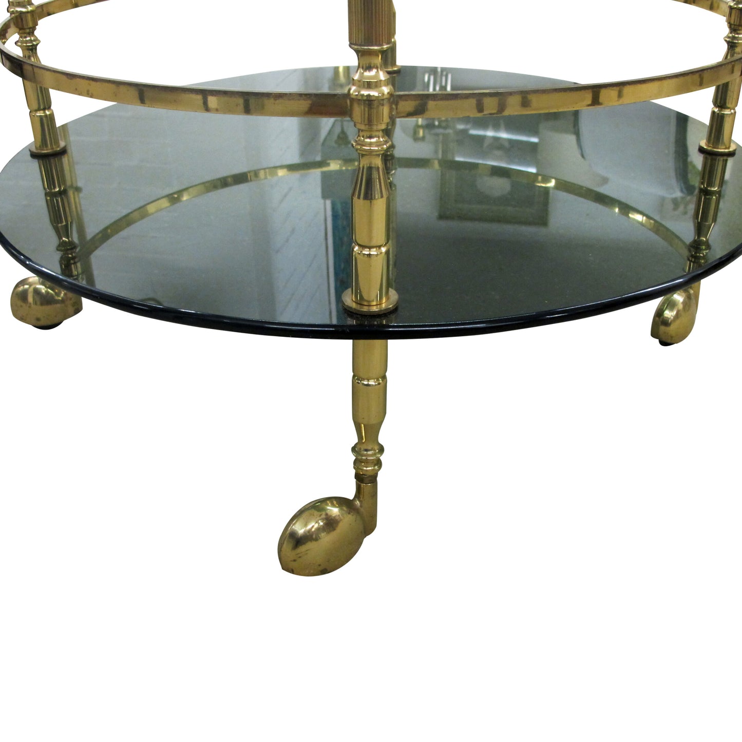 1960s Italian Two Tiers Brass and Smoked Glass Bar Cart