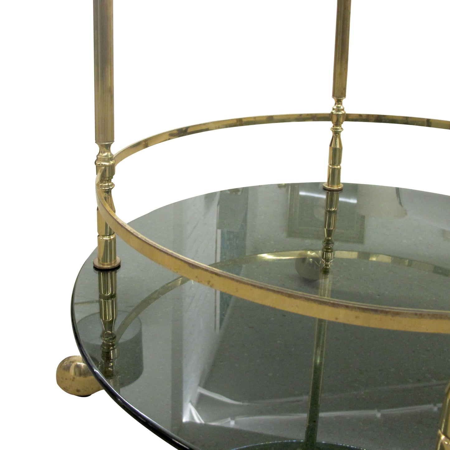 1960s Italian Two Tiers Brass and Smoked Glass Bar Cart