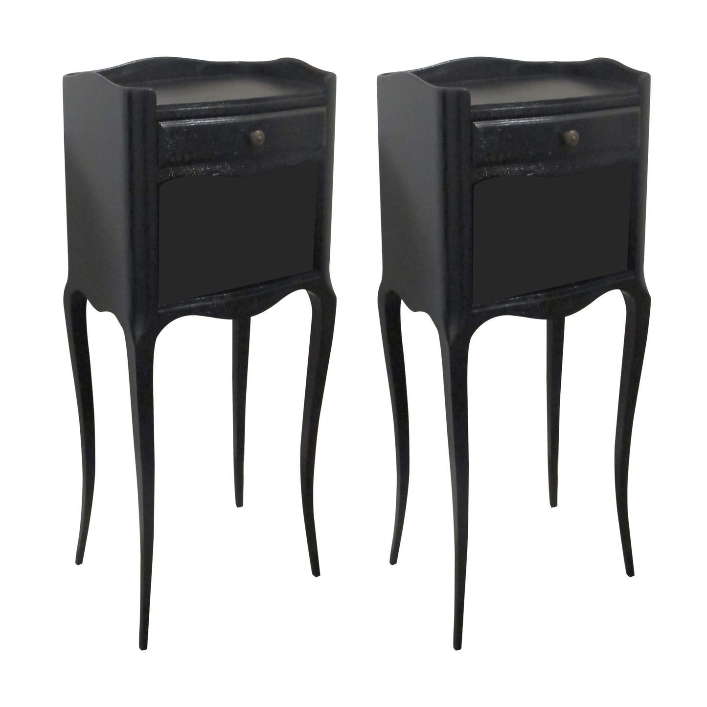 French, 1930s Pair of Black Tall Bedside Tables - Night Stands