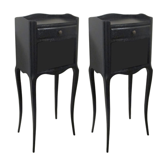 French, 1930s Pair of Black Tall Bedside Tables - Night Stands