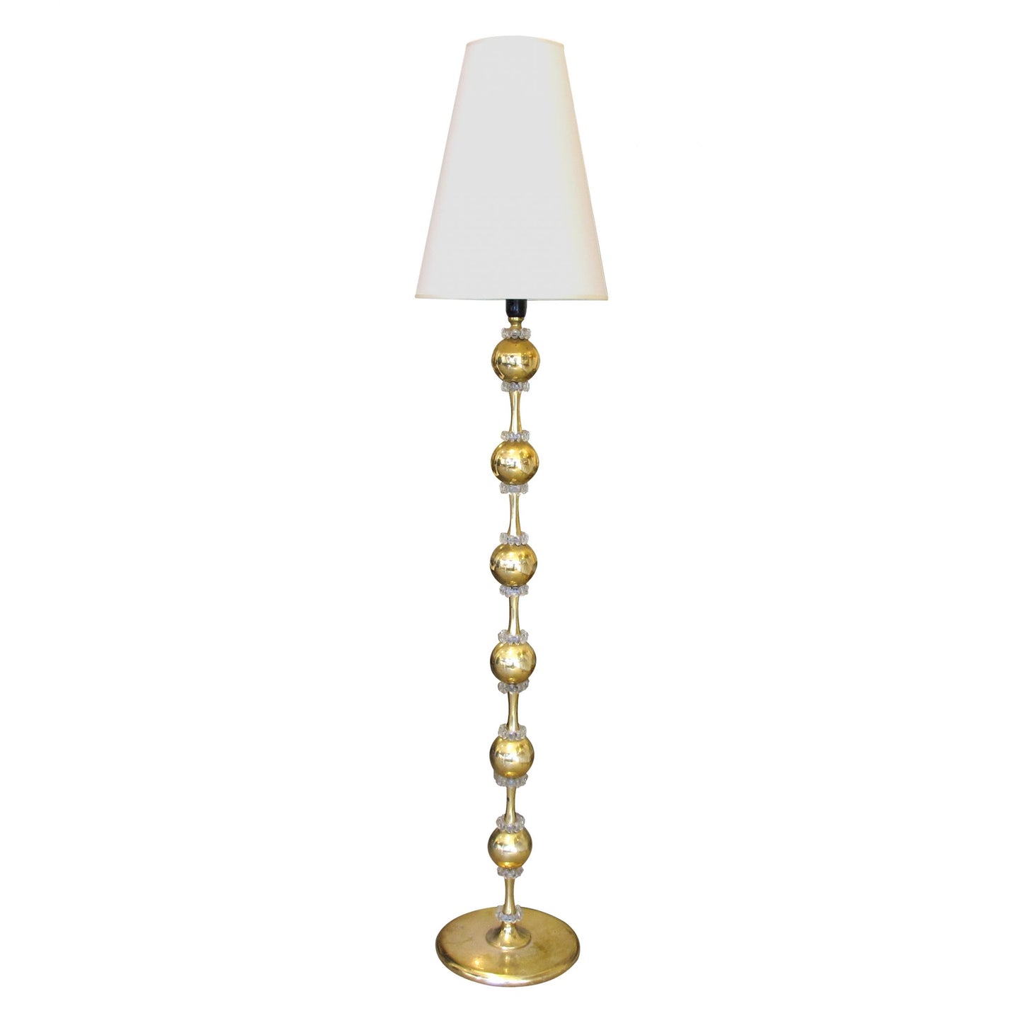 Swedish 1960s Single Tall Brass and Glass Bulbous Floor Lamps