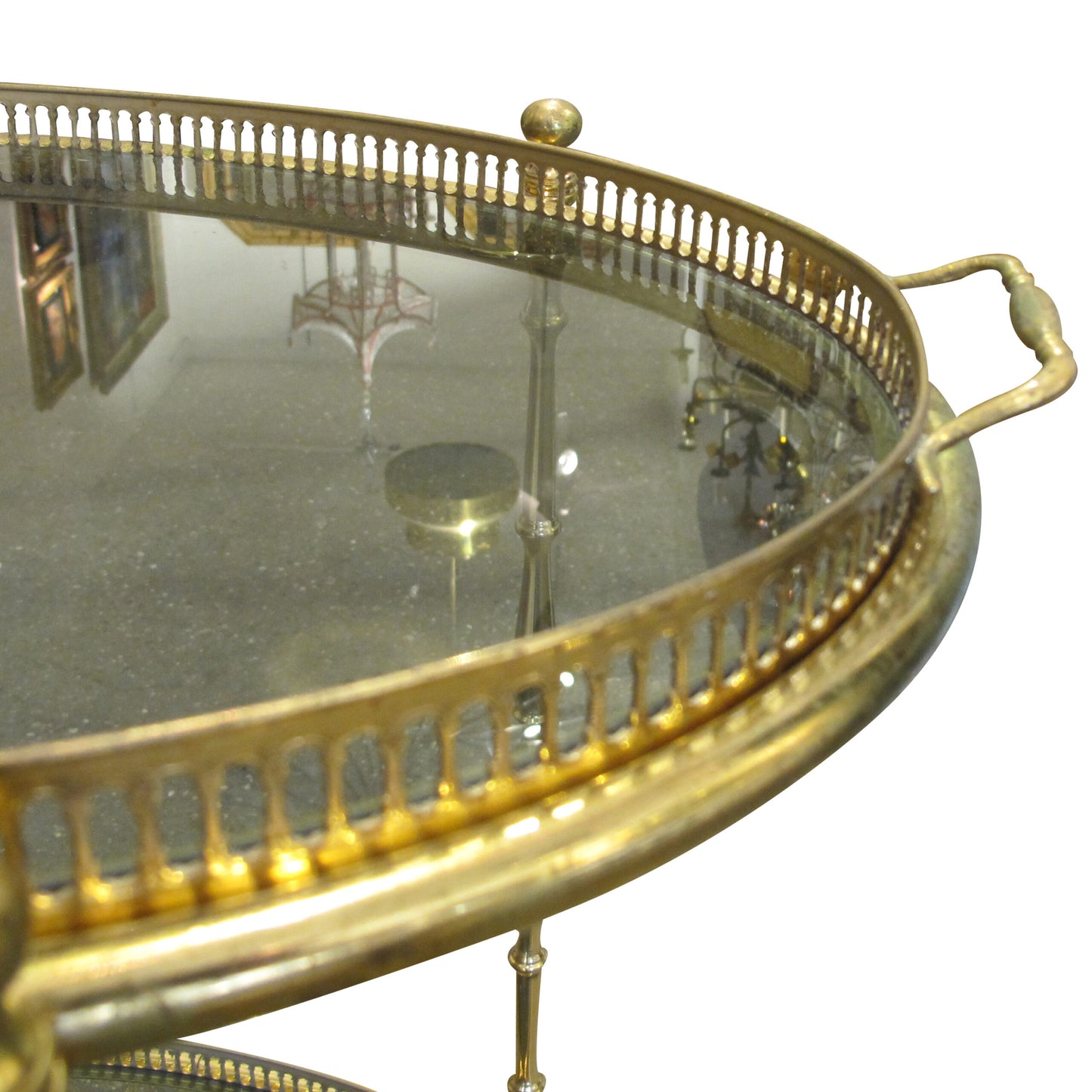 1970s French Brass Oval Serving Bar Cart with Tray on Wheels