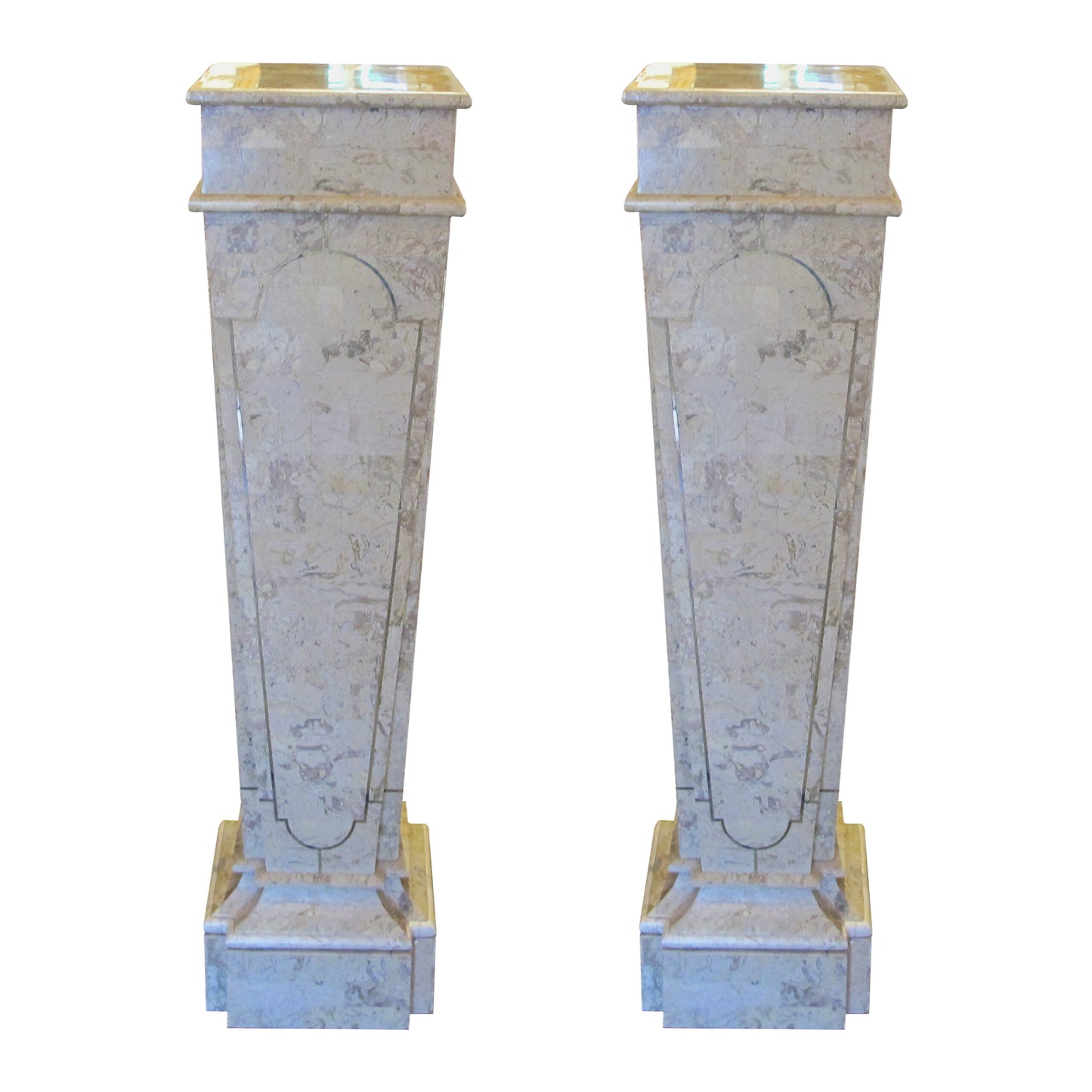 Pair of Tall Tessellated Marble Columns-Pedestals by Maitland Smith, Mid-Century