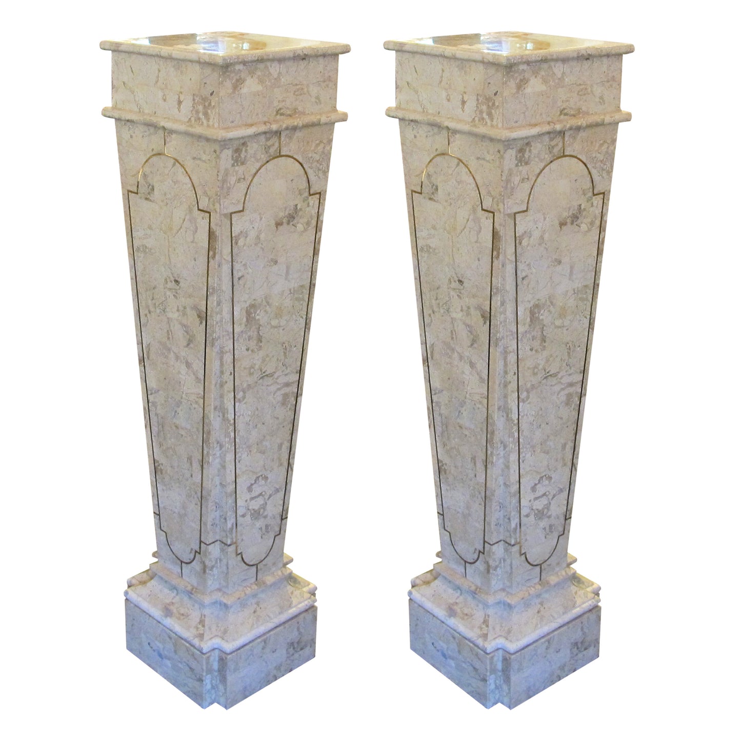 Pair of Tall Tessellated Marble Columns-Pedestals by Maitland Smith, Mid-Century