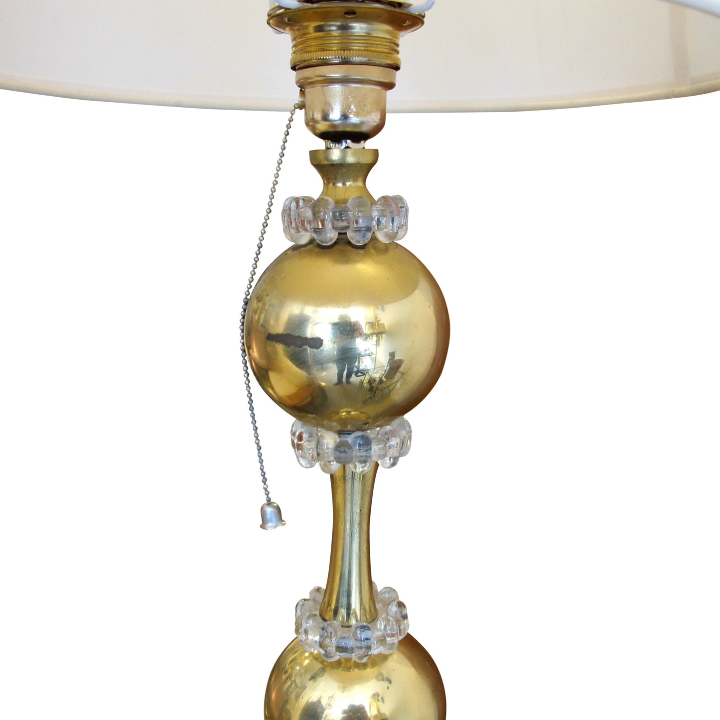 Swedish 1960s Single Tall Brass and Glass Bulbous Floor Lamps