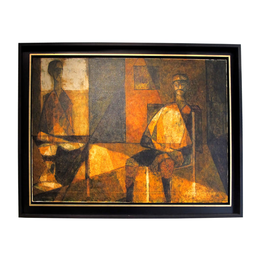 1955 Scandinavian Oil on Canvas Figurative Motif in Warm tones