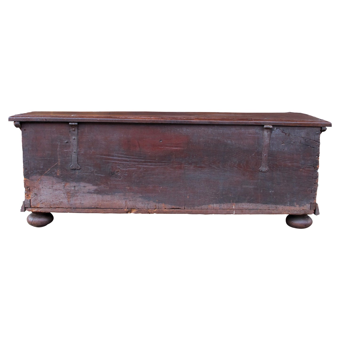 Early 18th Century Large Marriage Oak Trunk With a Vaulted Lid and Carvings, German