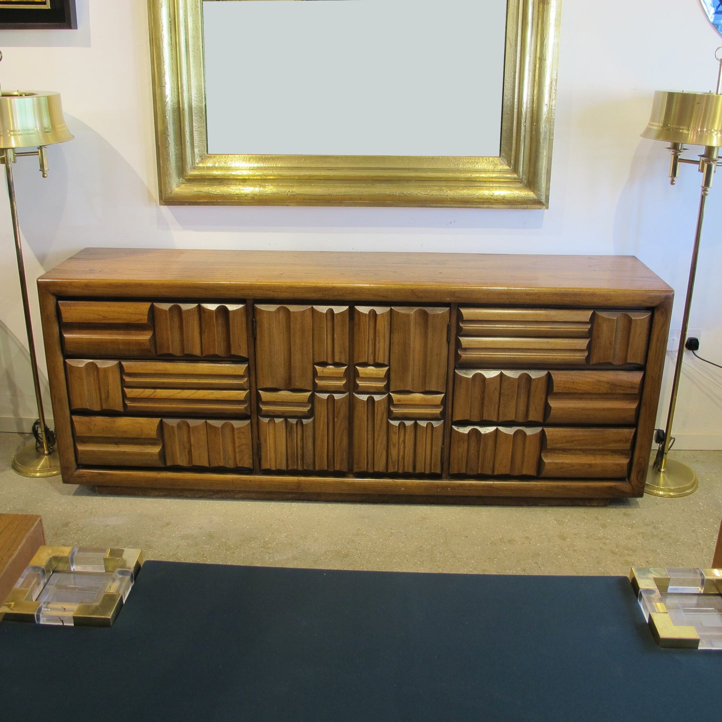 1960s Large “Brutalist” Walnut Sideboard/Credenza By Lane, American