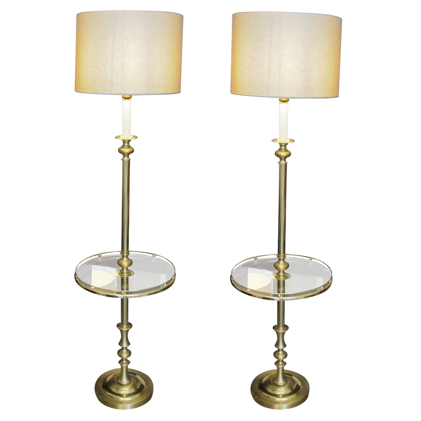 1970s Pair of Brass Floor Lamps with Integrated Side Tables, Swedish