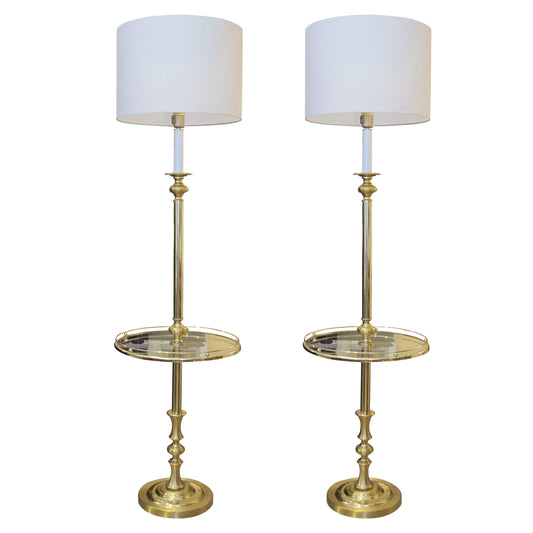 1970s Pair of Brass Floor Lamps with Integrated Side Tables, Swedish