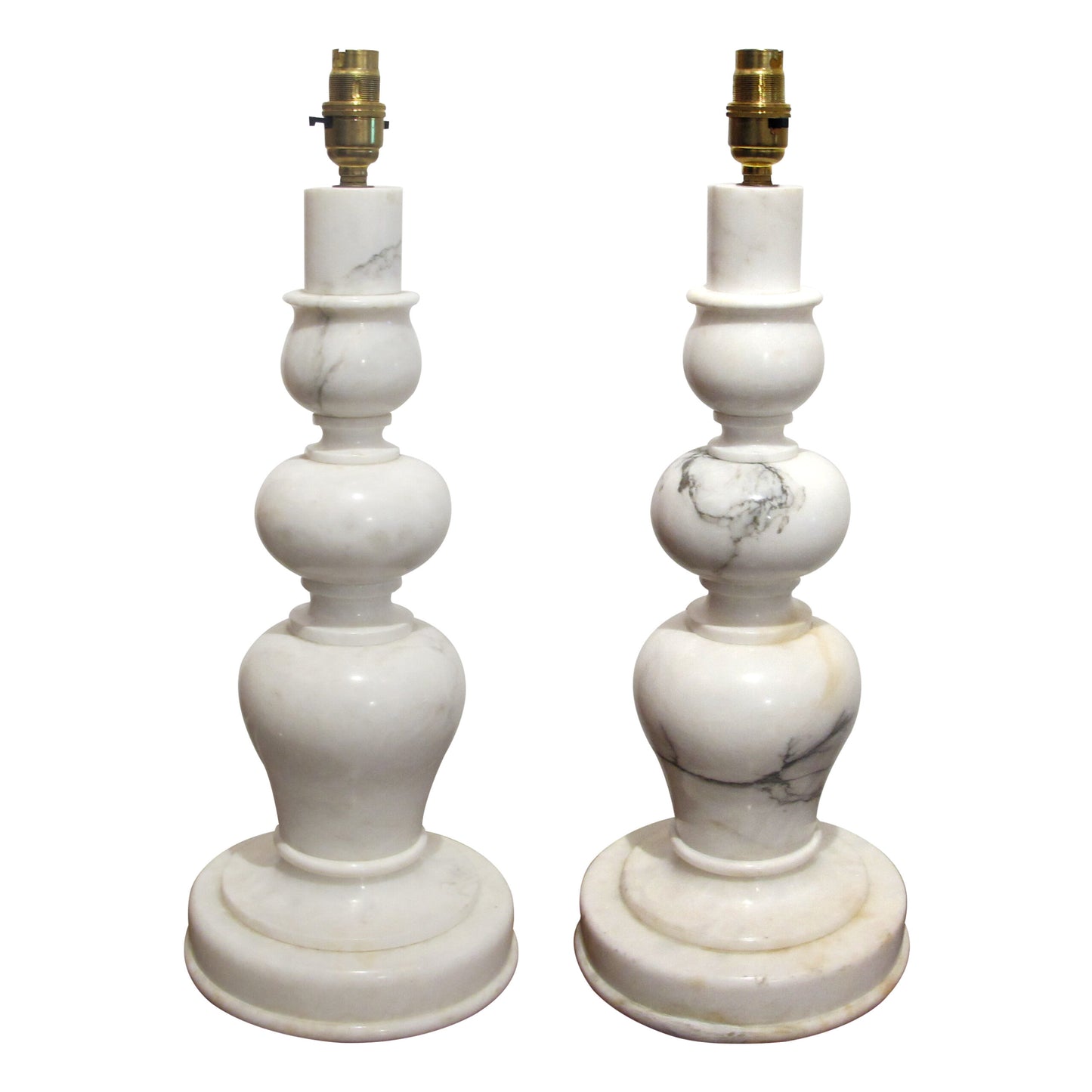 Pair of White Marble Bulbous Table lamps, Mid-Century Italian