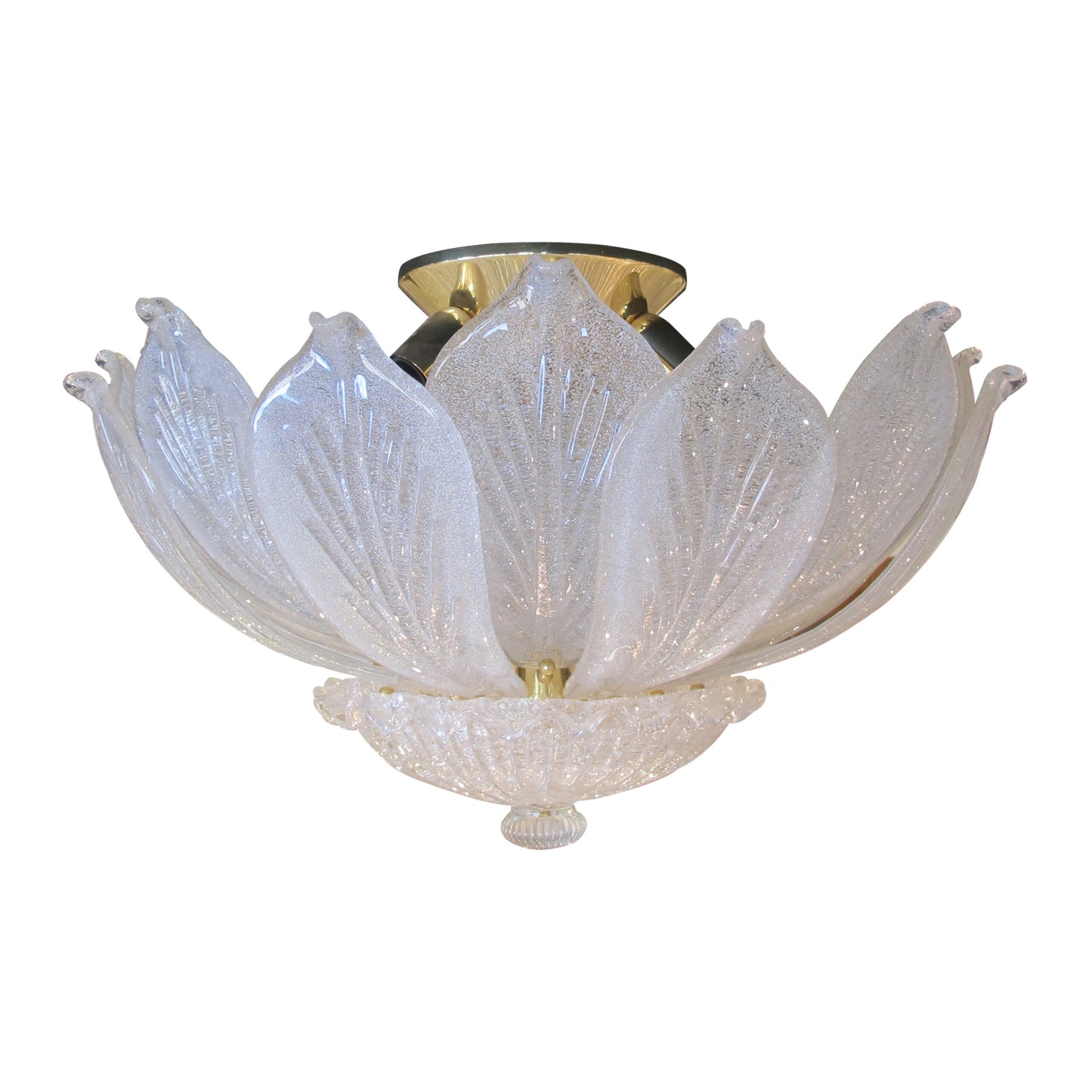 1970s Murano Leaf Glass Plafonnier in the Style of Barovier & Toso, Italian