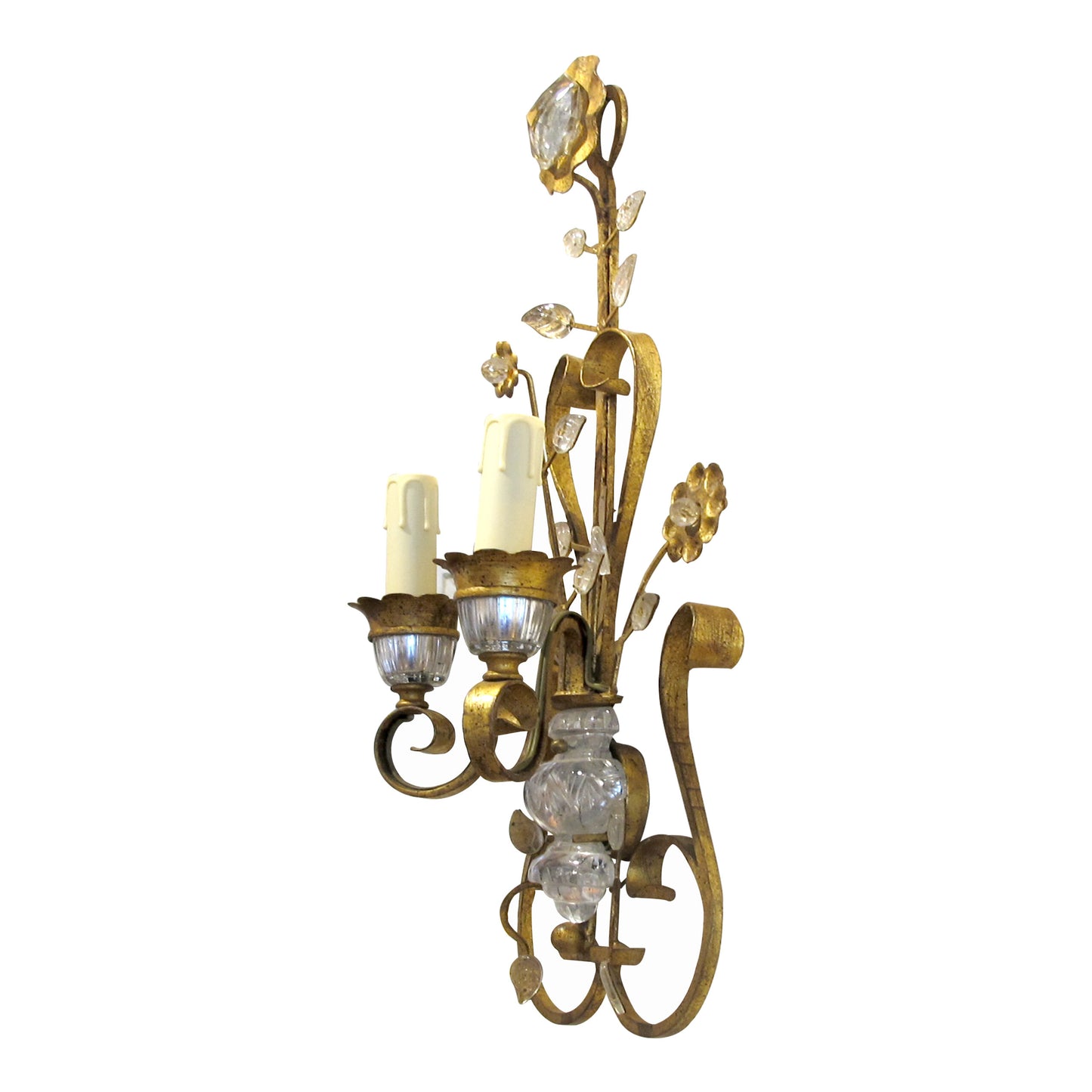 1970s Pair of Gilt Iron Wall Lights in the Style of Maison Baguès, French