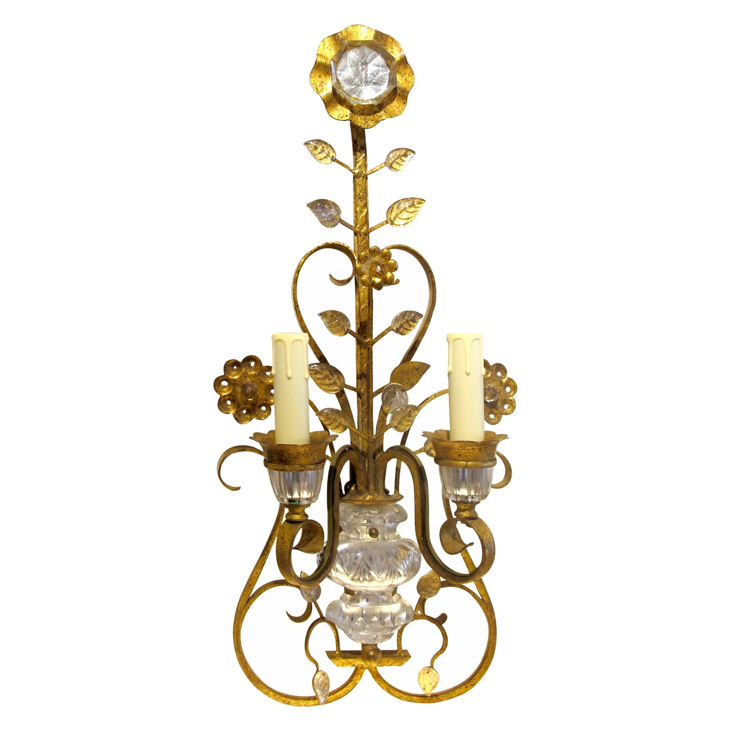 1970s Pair of Gilt Iron Wall Lights in the Style of Maison Baguès, French