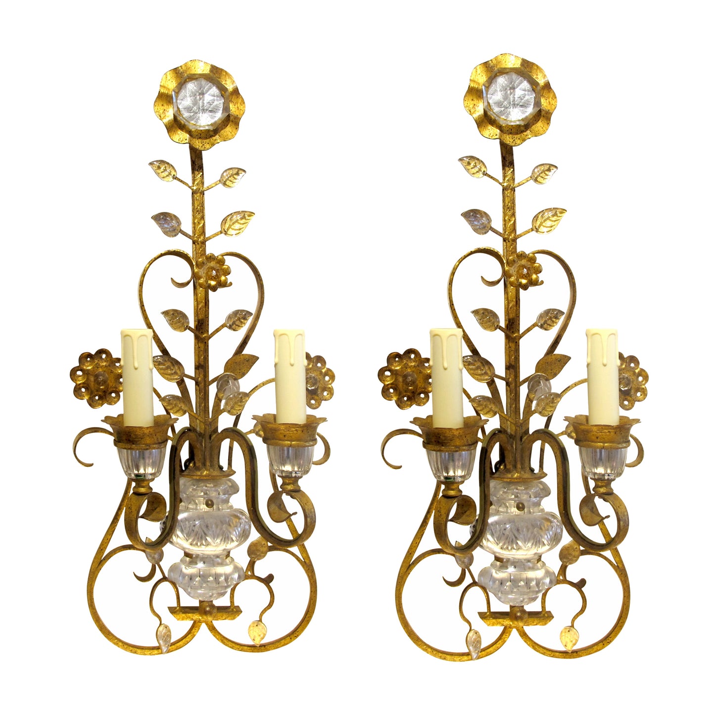 1970s Pair of Gilt Iron Wall Lights in the Style of Maison Baguès, French