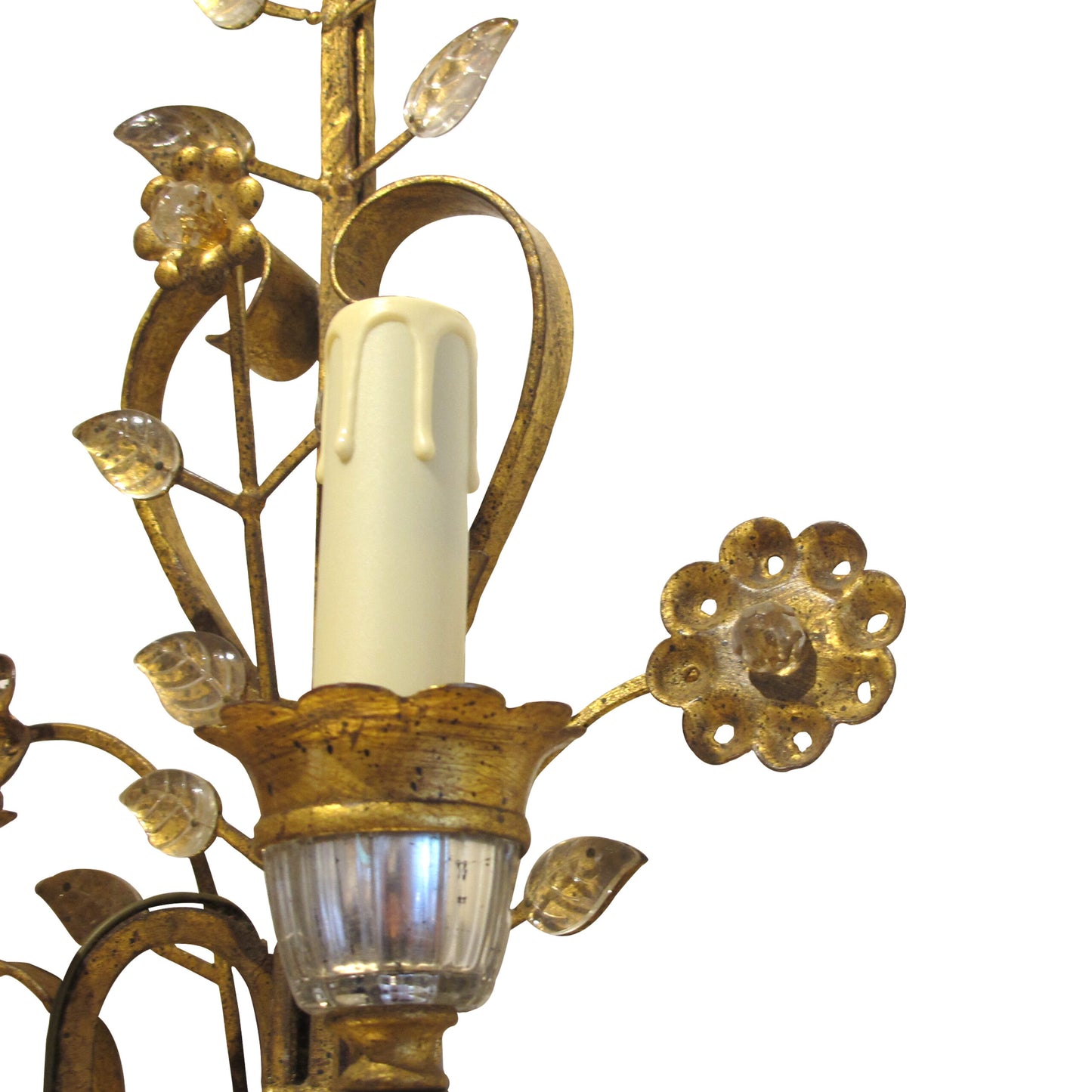 1970s Pair of Gilt Iron Wall Lights in the Style of Maison Baguès, French