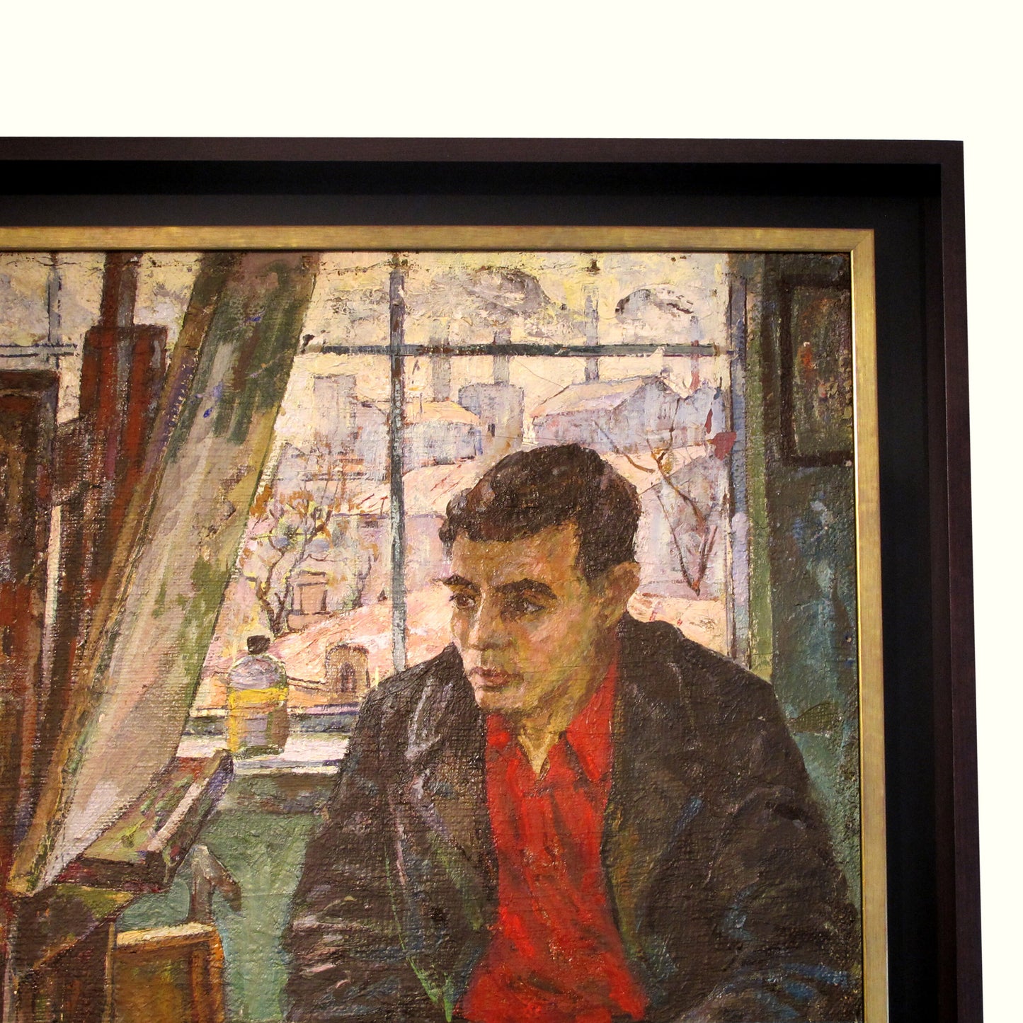 Mid-Century Large Oil on Canvas Self Portrait of An Artist, European