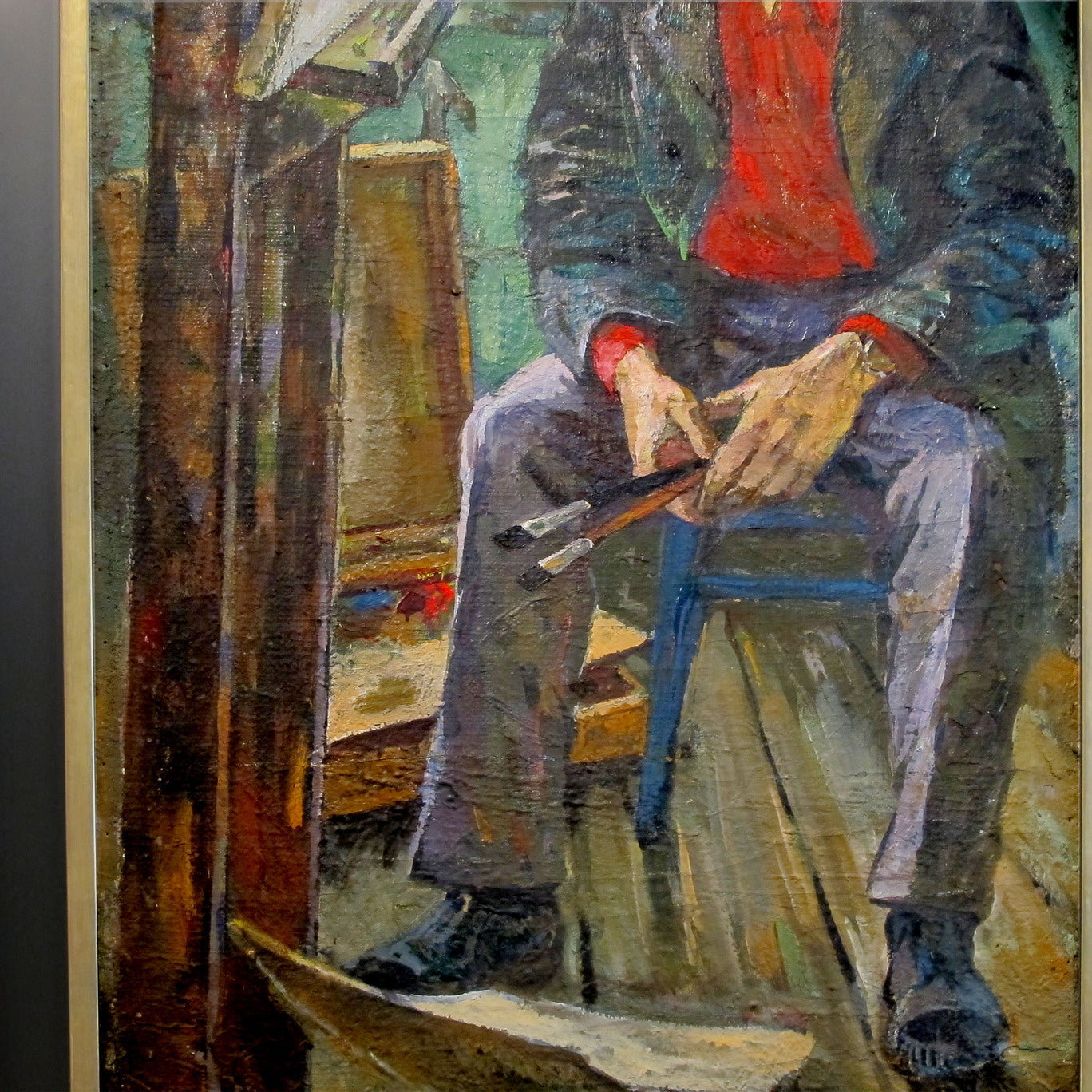 Mid-Century Large Oil on Canvas Self Portrait of An Artist, European