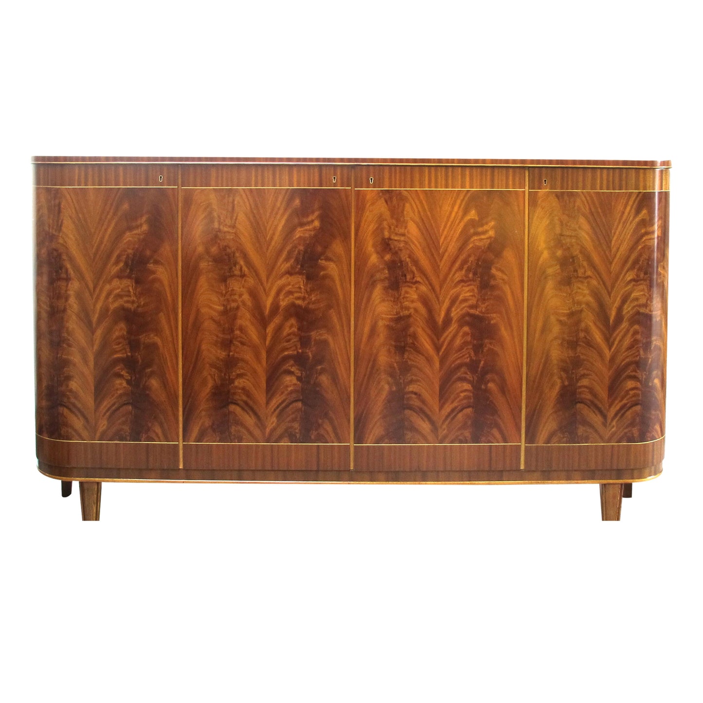 1940s Large Swedish Cabinet-Credenza with  Flame Veneers