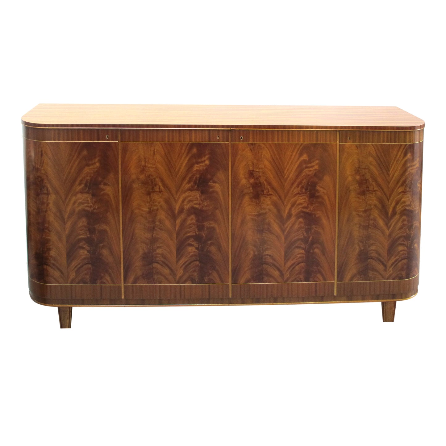 1940s Large Swedish Cabinet-Credenza with  Flame Veneers