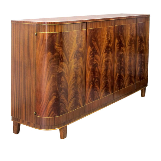 1940s Large Swedish Cabinet-Credenza with  Flame Veneers