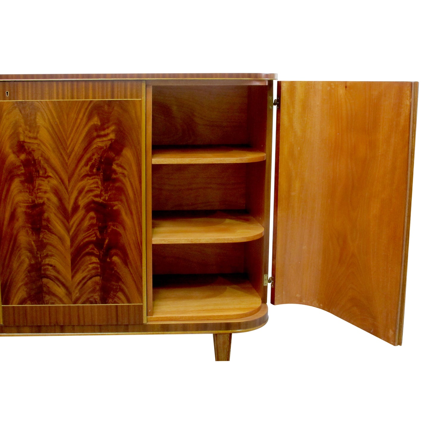 1940s Large Swedish Cabinet-Credenza with  Flame Veneers