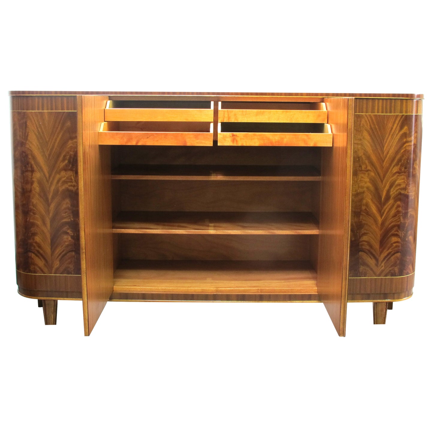 1940s Large Swedish Cabinet-Credenza with  Flame Veneers